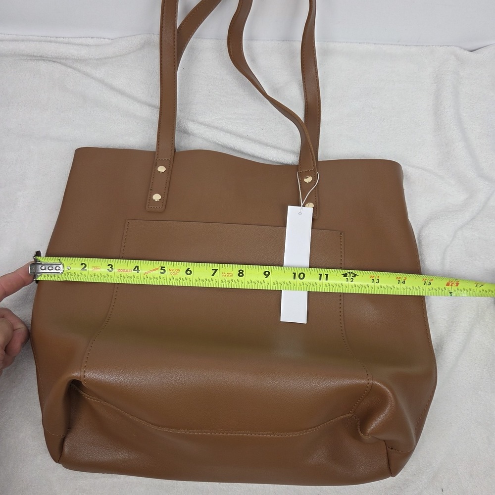 HENNY + LEV Brown Tote Bag Women's Solid Stitching Accent Shoulder Handbag - Picture 8 of 10